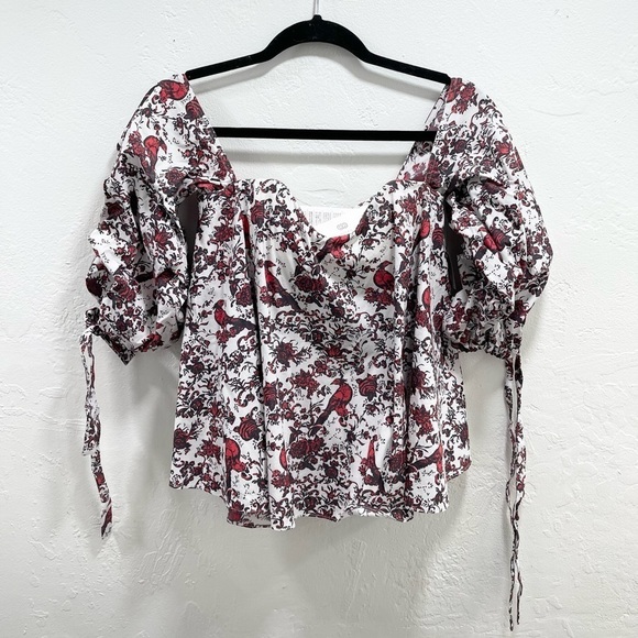 Caroline Constas Gabriella Off-the-Shoulder Bird & Floral Bustier Top - Picture 2 of 6